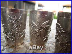 Antique c1890 STERLING SILVER CHINESE SILVER dragon shot glass cup maching set 5