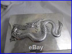 Antique c1920 STERLING SILVER CHINESE SILVER dragon CIGAR BOX SOLID BASE 22X15CM