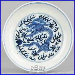 Antique ca 1900 Blue & White Guangxu Dragon Plate China Chinese Qing