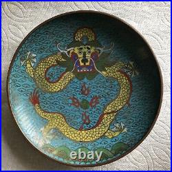 Antique chinese cloisonne Dragon Motif Plate 6.25 Inches Diameter