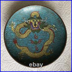 Antique chinese cloisonne Dragon Motif Plate 6.25 Inches Diameter