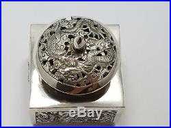 Antique chinese export silver inkwell with dragon / Tintenfass China Silber