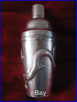 Antique chinese hallmarked solid silver cocktail shaker. Dragon design