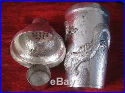 Antique chinese hallmarked solid silver cocktail shaker. Dragon design