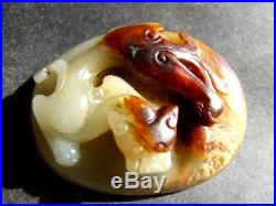 Antique chinese hand carved white jade dragon belt hook
