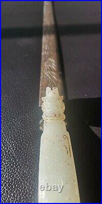 Antique chinese nephrite jade belt hook buckle letter opener dragon Hetian