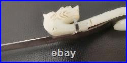 Antique chinese nephrite jade belt hook buckle letter opener dragon Hetian