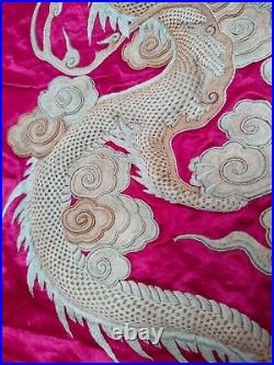 Antique chinese silk embroidery dragon wall hanging panel item413