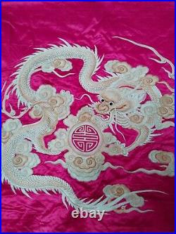 Antique chinese silk embroidery dragon wall hanging panel item413