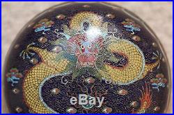 Antique chinese very fine Cloisonné five clawed gilt bronze dragon box. Qing