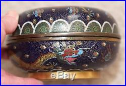 Antique chinese very fine Cloisonné five clawed gilt bronze dragon box. Qing