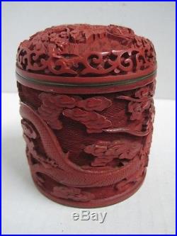 Antique cinnabar red lacquer carved dragon magic jewel box case Chinese