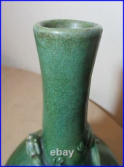 Antique handmade Chinese Qing Dynasty Qianlong green celadon dragon pottery vase
