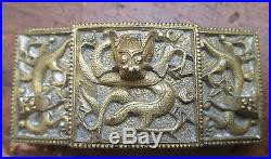 Antique old QING DYNASTY 19th Century CHINESE gilt 2 piece BRONZE Dragon buckle