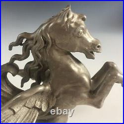 Antique vintage Chinese Longma winged horse dragon pewter car mascot figurine