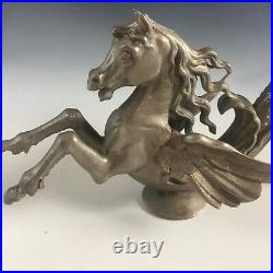 Antique vintage Chinese Longma winged horse dragon pewter car mascot figurine