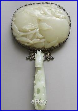 Antique white jade Chinese Qing jade dragon belt hook handle jade plaque mirror