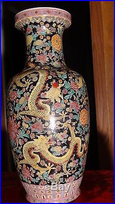 Antique19c Chinese Porcelain Famille Noir Painted Polichrome 5 Dragons Vase18