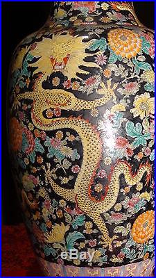 Antique19c Chinese Porcelain Famille Noir Painted Polichrome 5 Dragons Vase18