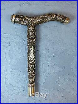 Antiques Chinese Silver Dragon Walking Cane Handle
