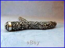 Antiques Chinese Silver Dragon Walking Cane Handle