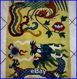 Art Deco Chinese Tibetan DRAGON & PHOENIX ZEN Pictorial H/K Peking Rug 6'6x3