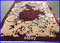 Auth 1920's Antique Chinese Art Deco Rug Maroon 9x12 Wool Beauty! W DRAGONS nr