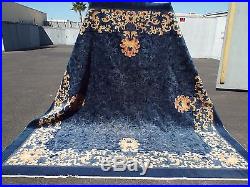 Auth 30's Antique Art Deco Chinese Rug Square Blue 9x9 Clouds & Dragons Cute NR