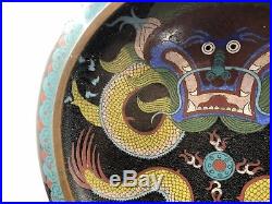 Authentic 10 Signed Antique Chinese Cloisonne Dragon & Flaming Pearl Fire Bowl