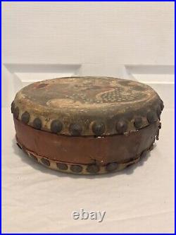 Authentic Antique Chinese Hand Painted Leather & Wood Dragon Tom Tom Drum