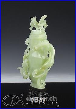Beautiful Antique Chinese Serpentine Bronze Form Vase With Dragons