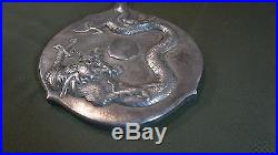 Beautiful 19th20th Cent. Chinese Export Protruding Dragon Silver Mirror Marked