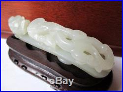 Beautiful Antique Chinese Carved Jade Celadon Dragon Belt Buckle