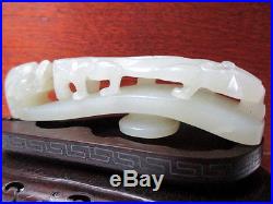 Beautiful Antique Chinese Carved Jade Celadon Dragon Belt Buckle