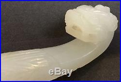 Beautiful Antique Chinese Carved White Jade Dragon Belt Buckle Hook