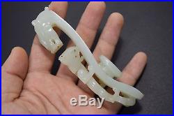Beautiful Antique Chinese Hand Carved Jade Dragon Belt Buckle