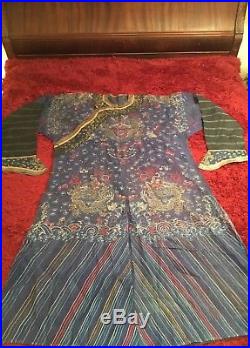 Beautiful Antique Qi'ing Chinese Embroidered Gauze Ji'ifu Dragon Robe Embroidery