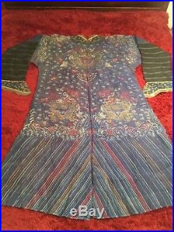 Beautiful Antique Qi'ing Chinese Embroidered Gauze Ji'ifu Dragon Robe Embroidery