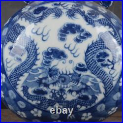 Beautiful Chinese Hand Painting Blue&white Porcelain Dragon Flat Vase