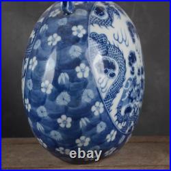 Beautiful Chinese Hand Painting Blue&white Porcelain Dragon Flat Vase