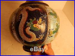 Beautiful Large Antique Bronze Chinese Cloisonne Dragon Lobed Vase