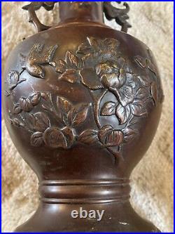 Beautiful Large Antique Chinese Bronze Vase With Dragon Handles