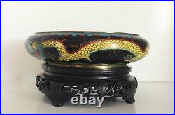Beautiful Old Chinese Cloisonne Dragon & Flaming Pearl Bowl Fine Antique Stand