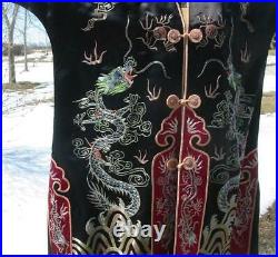 Beautiful Vintage Chinese Embroidered Dragons Waves Black Robe Jacket