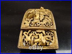 Beautiful antique chinese hand carved gilt bronze dragon belt buckle