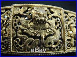 Beautiful antique chinese hand carved gilt bronze dragon belt buckle