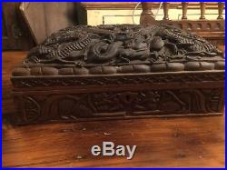 Best Antique Chinese Highly Carved Wooden Faces DragonsJewelry Box Wood