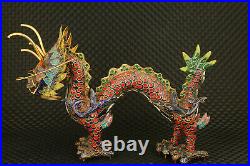 Big chinese old cloisonne hand painting dragon statue figure collectable