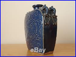 C. 15th Antique Chinese China Yuan Ming Dragon Porcelain Blue Flask Bottle
