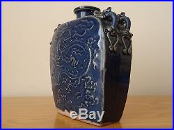 C. 15th Antique Chinese China Yuan Ming Dragon Porcelain Blue Flask Bottle
